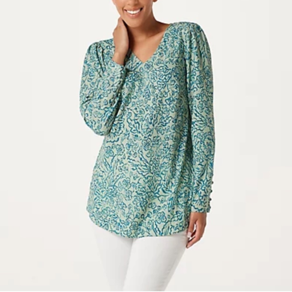 Belle by Kim Gravel Floral Scroll Printed Blouse size 1x